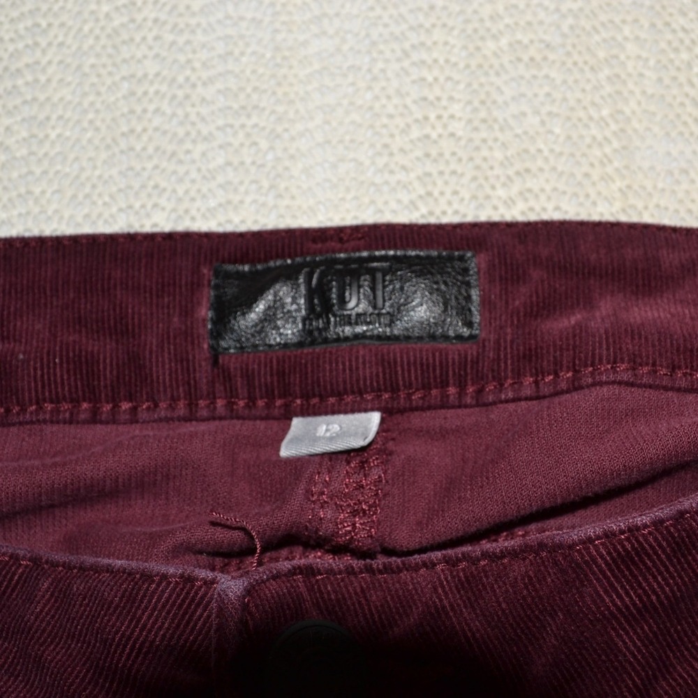 Kut from the Kloth Catherine Boyfriend Corduroy Pants Burgundy Womens 12 Maroon - Picture 5 of 7